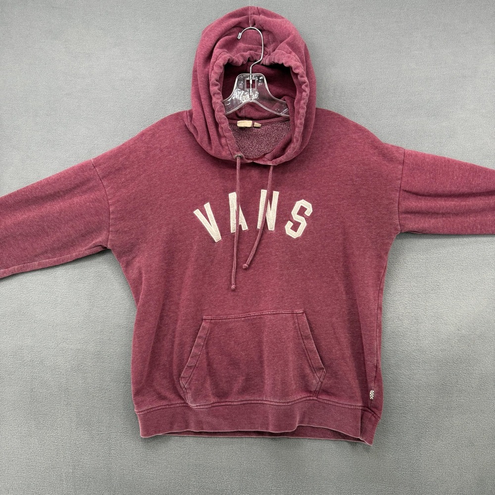 Vans Pullover Hoodie Womens Medium Burgundy Maroon Logo Sweatshirt Skater Casual - Picture 2 of 11